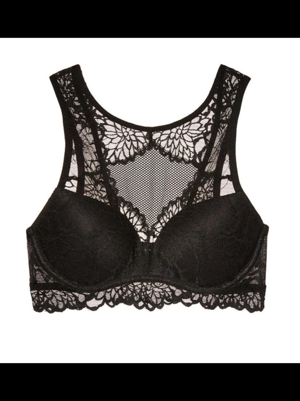 PINK Victoria's Secret Black Lace High-Neck Bralette